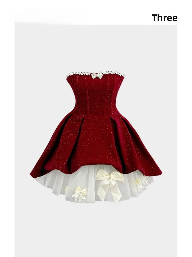 HEZA Velvet Dr Dames Luxe Zwaar Borduren Slim Fit Verjaardag Dr Koreaanse Sle A-lijn Rok ort Lengte Svel