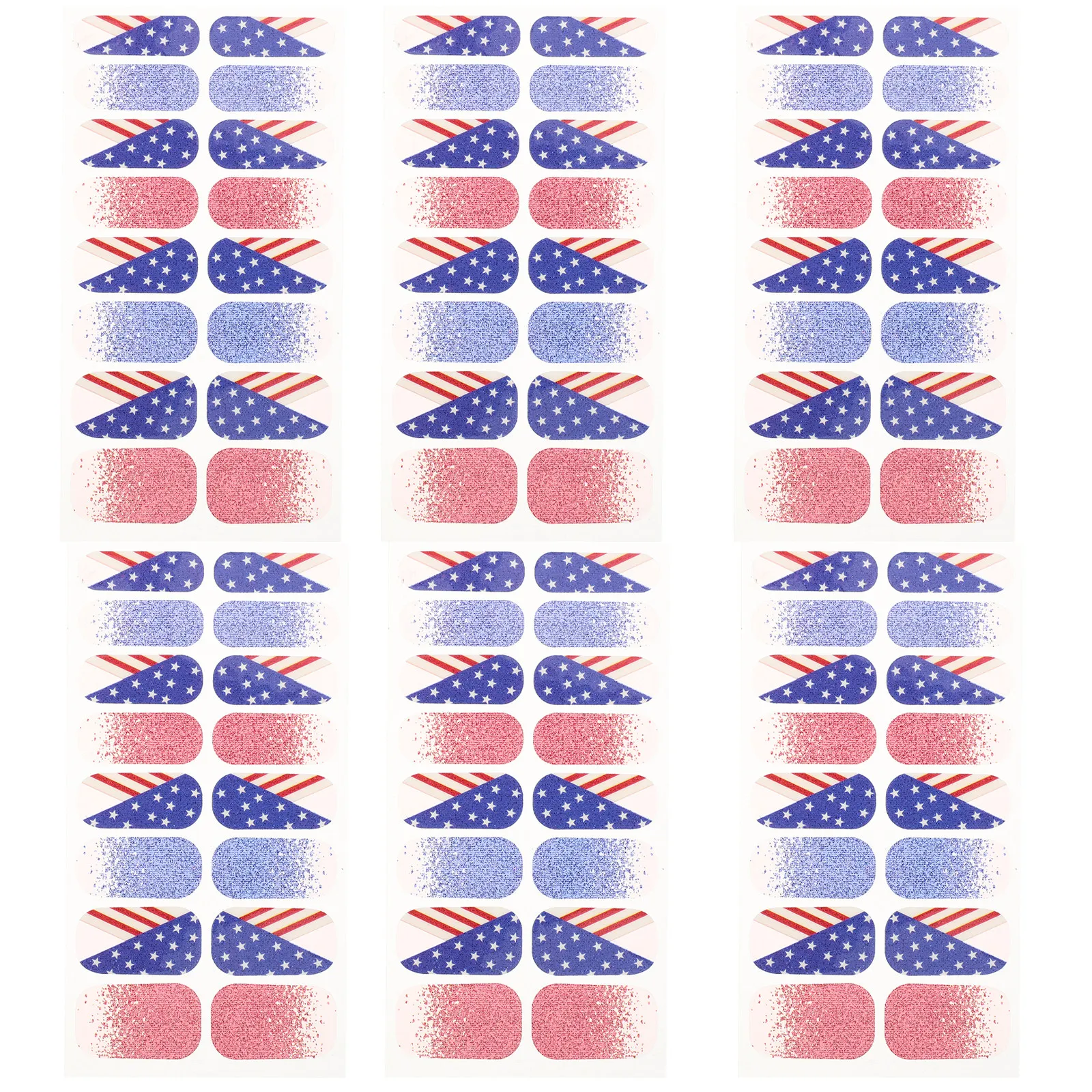 6 Sheets Independence Day Nail Strips Red White Blue Usa Flag Design Peel and Stick Waterproof Fingernail Stickers for Women