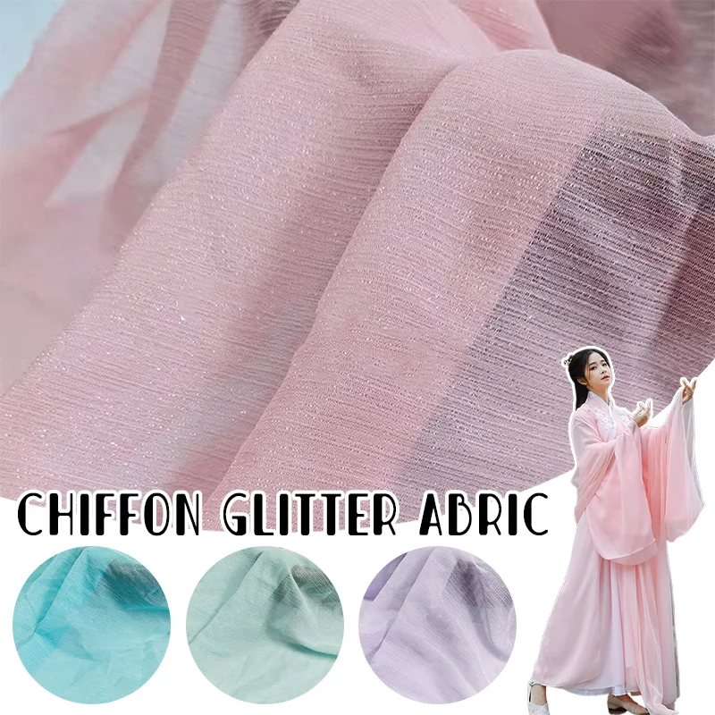 

Мерцающая морщинистая шифоновая ткань с зашифрованным блеском и серебряным оболочкой для платья ханьфу, рубашки с большими рукавами, швейные проекты своими руками