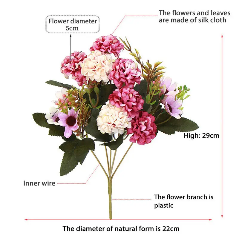 15 Heads Peony Artificial Silk Fake Flowers Bunch Bouquet Wedding Home Party Decorative Flower