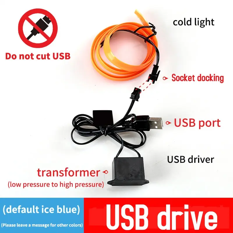 5m, iluminación interior de la atmósfera del coche, tira de LED de 5V DIY flexible, tubo de línea de luz fría con USB, lámpara ambiente de decoración automática
