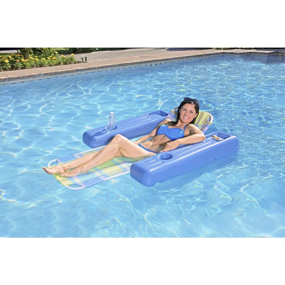 Poolmaster Caribbean Retro Floating Chaise Pool Lounge Chair for Adults, Plaid