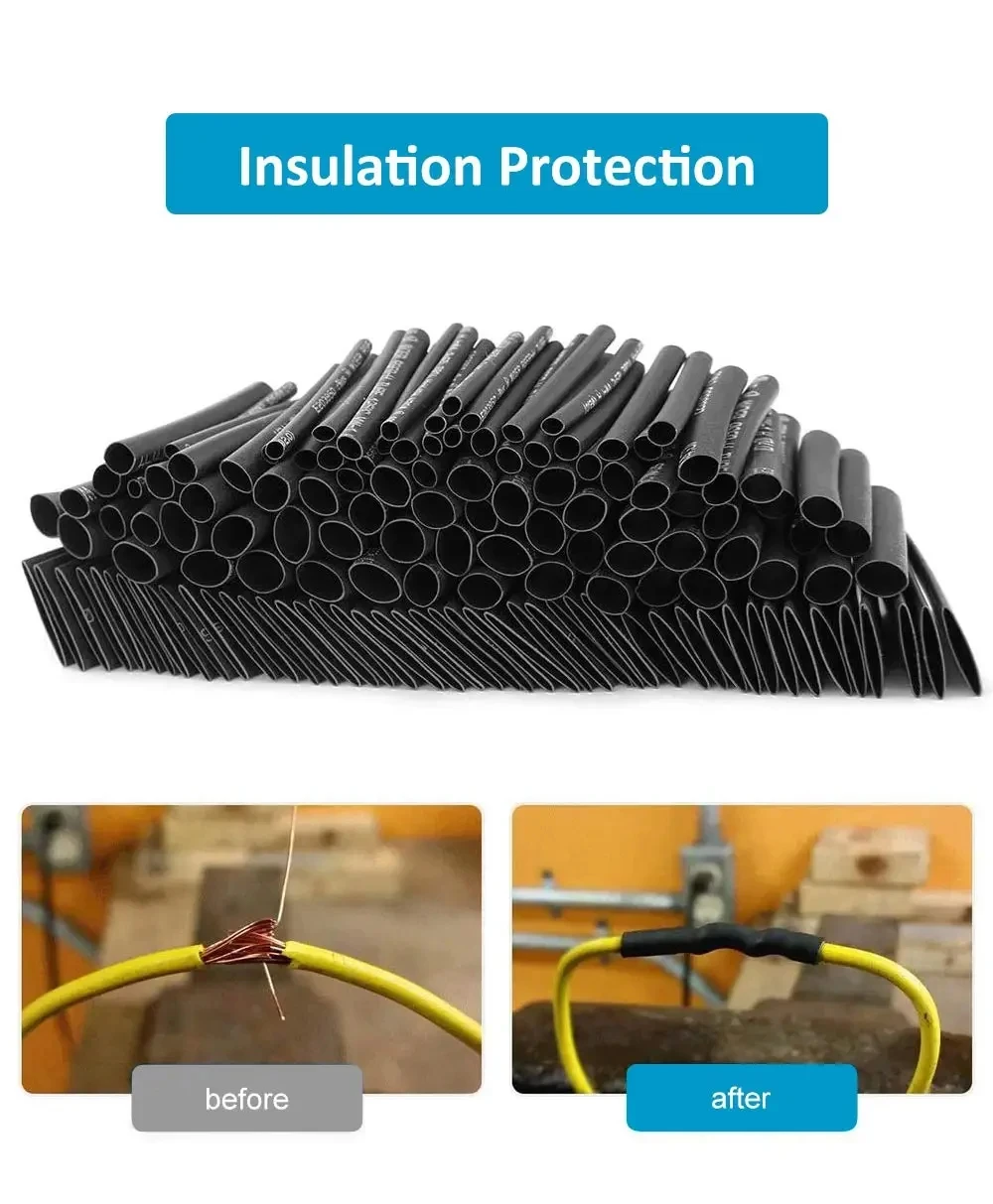 Sortiertes Schwarzes Schrumpfschlauch-Set, Hitzebeständiger Polyolefin-Schlauch zur Kabelisolierung, Elektroverbindungen, Schutz von Automobilkabeln, Reparaturen und Elektroinstallationen in Haus und IndustrieSchrumpfv – Detail 8