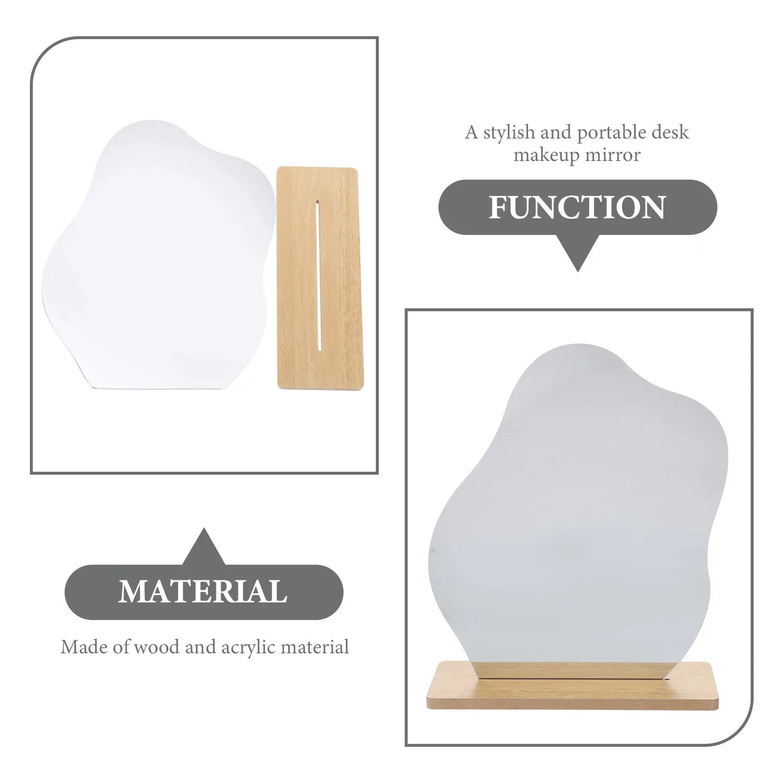 

1 set 1 Set Irregular Cloud-Shaped Aesthetic Desktop Makeup Frameless Acrylic Table Mirror With Wooden Stand Portable Decorative
