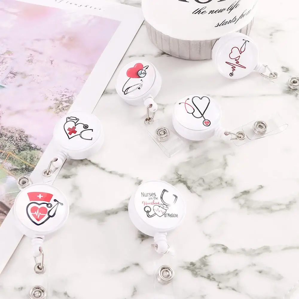 

Love Heart Stethoscope Pattern High Quality Badge Reel Clip ID Card Badge Holder for Nurse Doctor Student Anti-Lost Clip