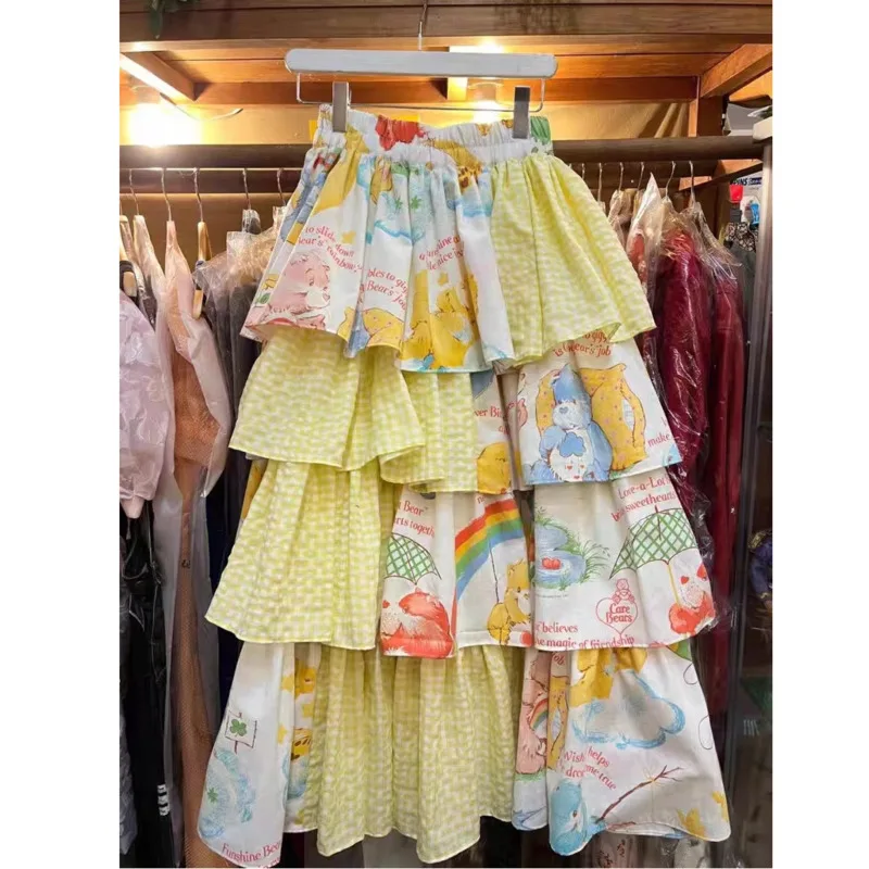 

Y2k Sweet Fashion Skirts Age GeVintage Harajuku Girly Midi Skirts Newreducing Printing Splicing Cake Skirt Summer Half Skirt New