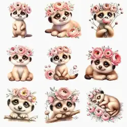 15cm Kids Cartoon Flower Meerkat Iron On Heat Transfer Sticker For Clothes Pinted Vinyl Thermal Appliques Washable T-Shirt Decal