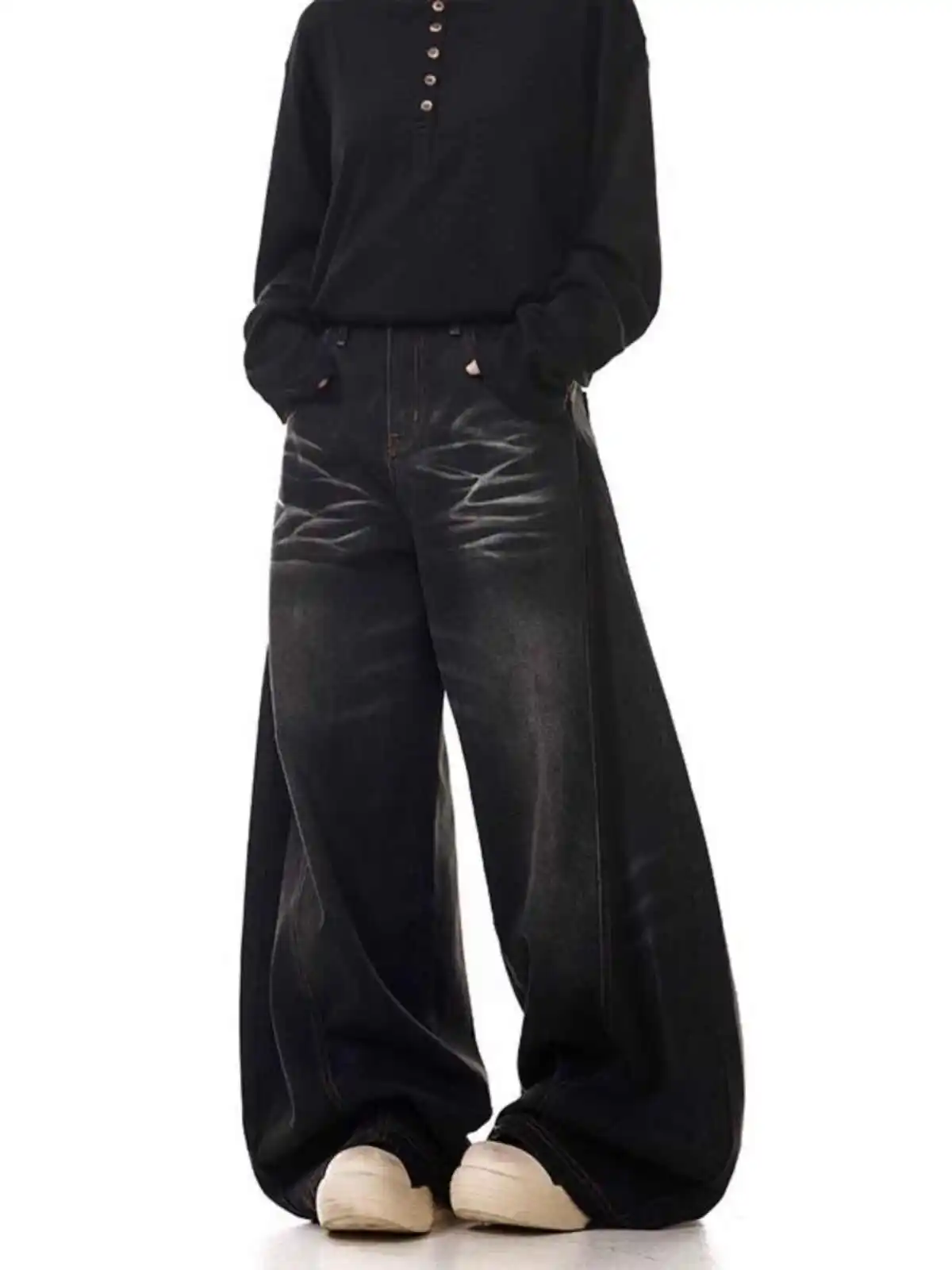 

Women's Black Gothic Y2k Baggy Jeans Vintage Harajuku Boyfriend Jean Pants Japanese 2000s Style Oversize Denim Trousers Clothes