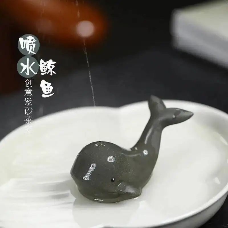 

Purple Clay Water-spraying Whale Tea Pet Ornament Cover Pen Holder Premium Suitable for Tea Table Tea Desk Ornament Tea Play