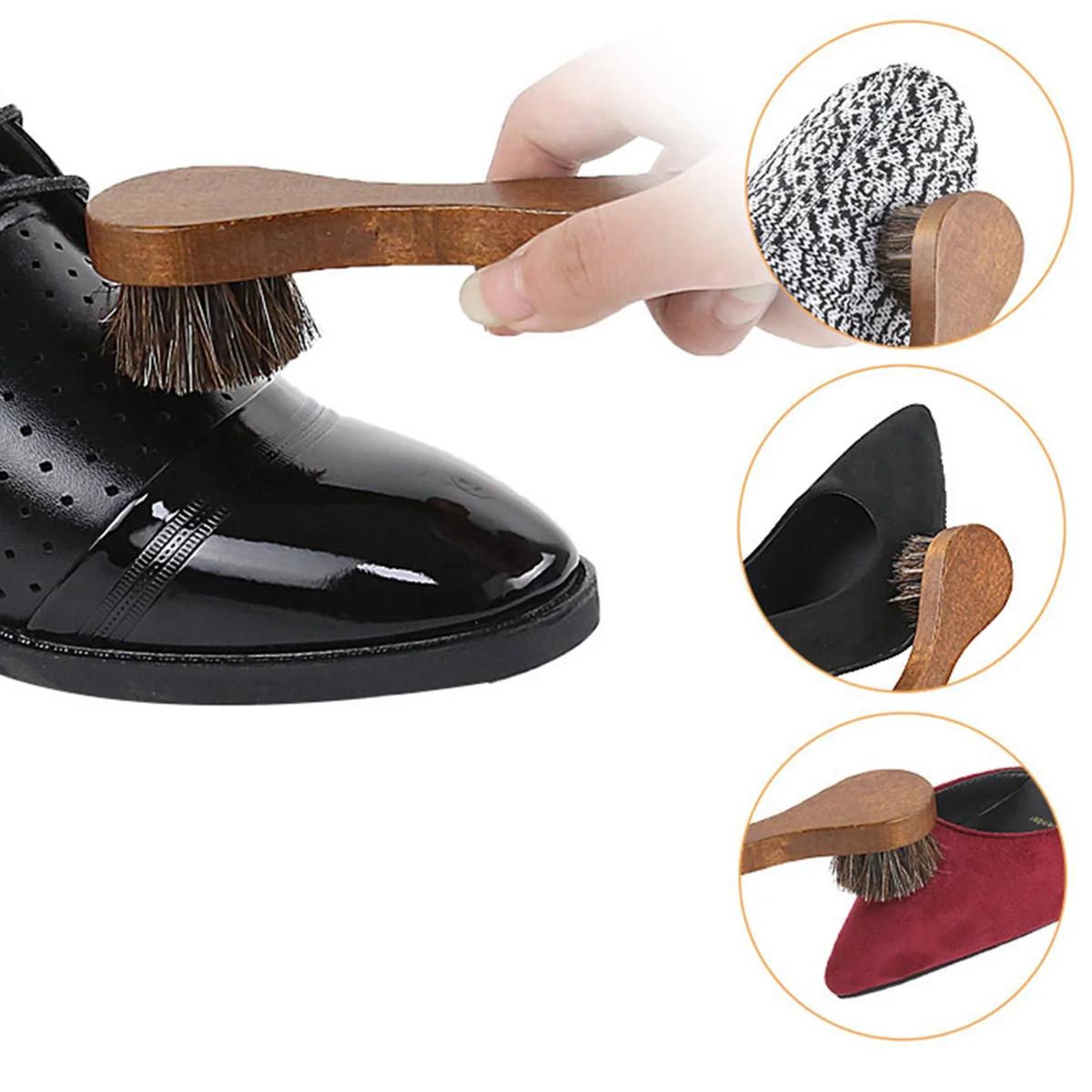 

3pcs Wooden Shoe Cleaning Brush Long Handle Horse Hair Polishing Tool For Men Women Portable Scrubbing Brush For Boots Shoes