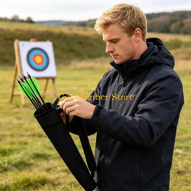 Q84C Side Mount Belt Hanging Arrows Quiver Bag with Hook, Waist Mountable Design Arrows Pouches Archerys Arrows Quiver Holder