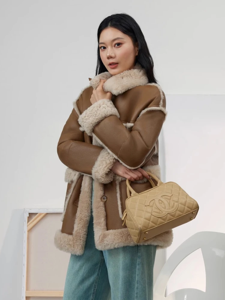 High-end Luxury Merino Sheep Fur Winter Jacket for Women 2025 New Simple Thickened Warm Mid-length Genuine Leather Real Fur Coat