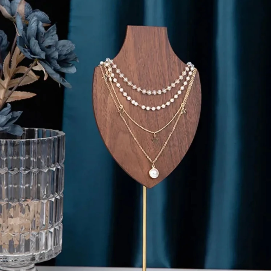 Elegant and High-quality Walnut Necklace Display Stand, Fashionable Jewelry Display Stand, and Mannequin Stand for Shelves
