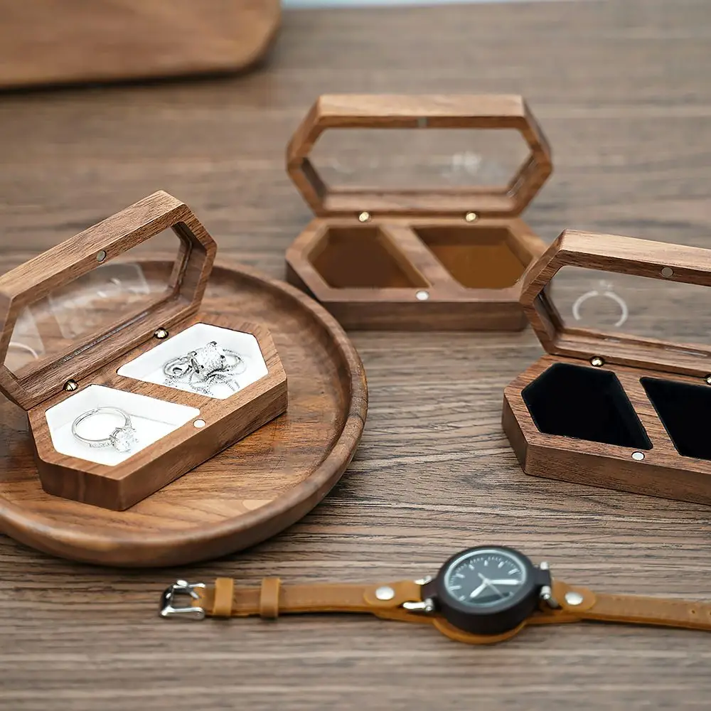 Proposal Wood Wedding Bead Case Gift Earrings Organizer Ring Box Presentation Box Wooden Storage Box Ring Bearer Box