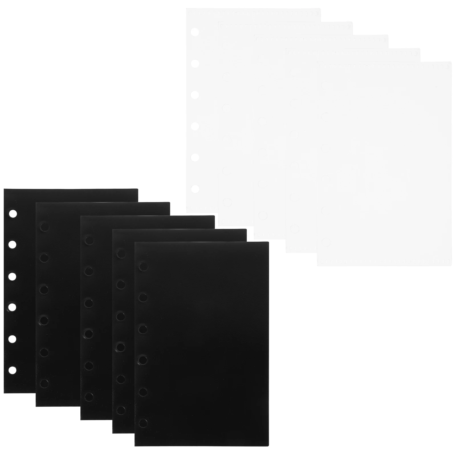 

2 Sets 10 Pages Ring Binder File Folder Transparent Black Each 5 Pages Storage Pouches Notebook Loose Leaf Bags Document