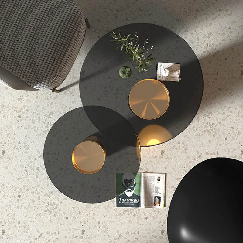 

Glass coffee table simple style small round table living room furniture