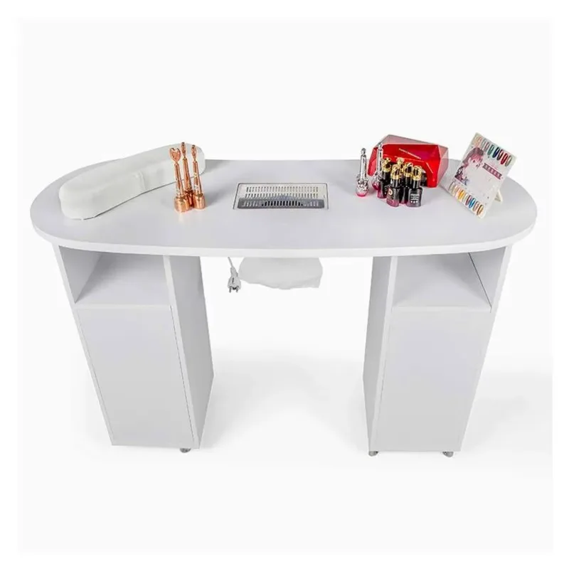 Op Maat Gemaakte Witte Franse Moderne Nail Art Apparatuur Schoonheidssalon Desk Professionele Stofafscheider Nagel Tafel Voor Schoonheidssalon