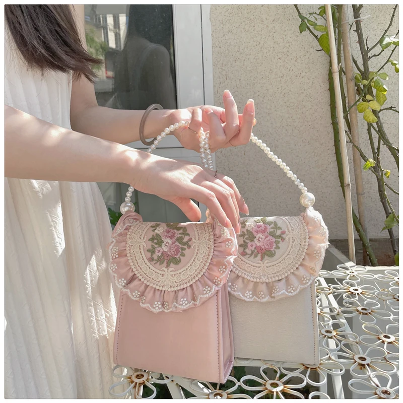 Retro Court Style Storage Bag Lace Embroidery Portable Women's Bag Home Decoration Gentle Storage Organizer Cute Small Bags