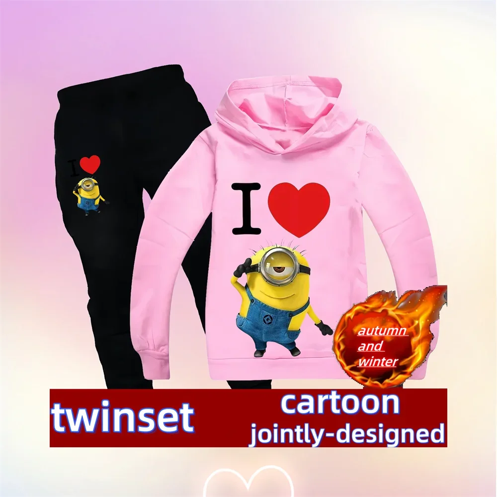 

Cartoon children's hoodie Minions cartoon printed autumn/winter long-sleeved sweatshirt Boys girls Kawaii casual top + pants two