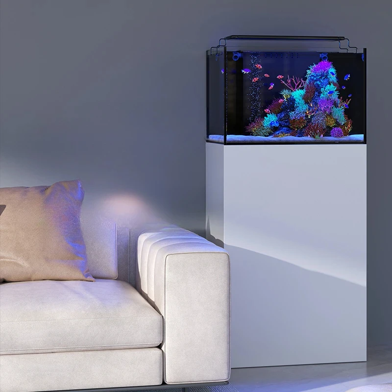 

Living room glass ultra white flow sleeve tank fish tank bottom filtration system complete set integrated small cabinet