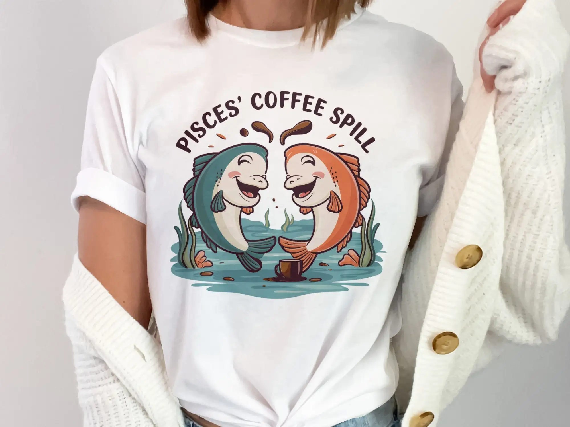 Pisces Coffee Spill T Shirt Astrological Sign Fun Design Zodiac For Fish Lovers