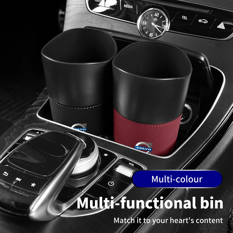 Suede Car Cup Sink Trash Can Mini Multifunctional Organizer For Volvo C30 C70 S80 S90 T6 V40 V50 V60 V70 V90 XC40 XC60 XC70 XC90