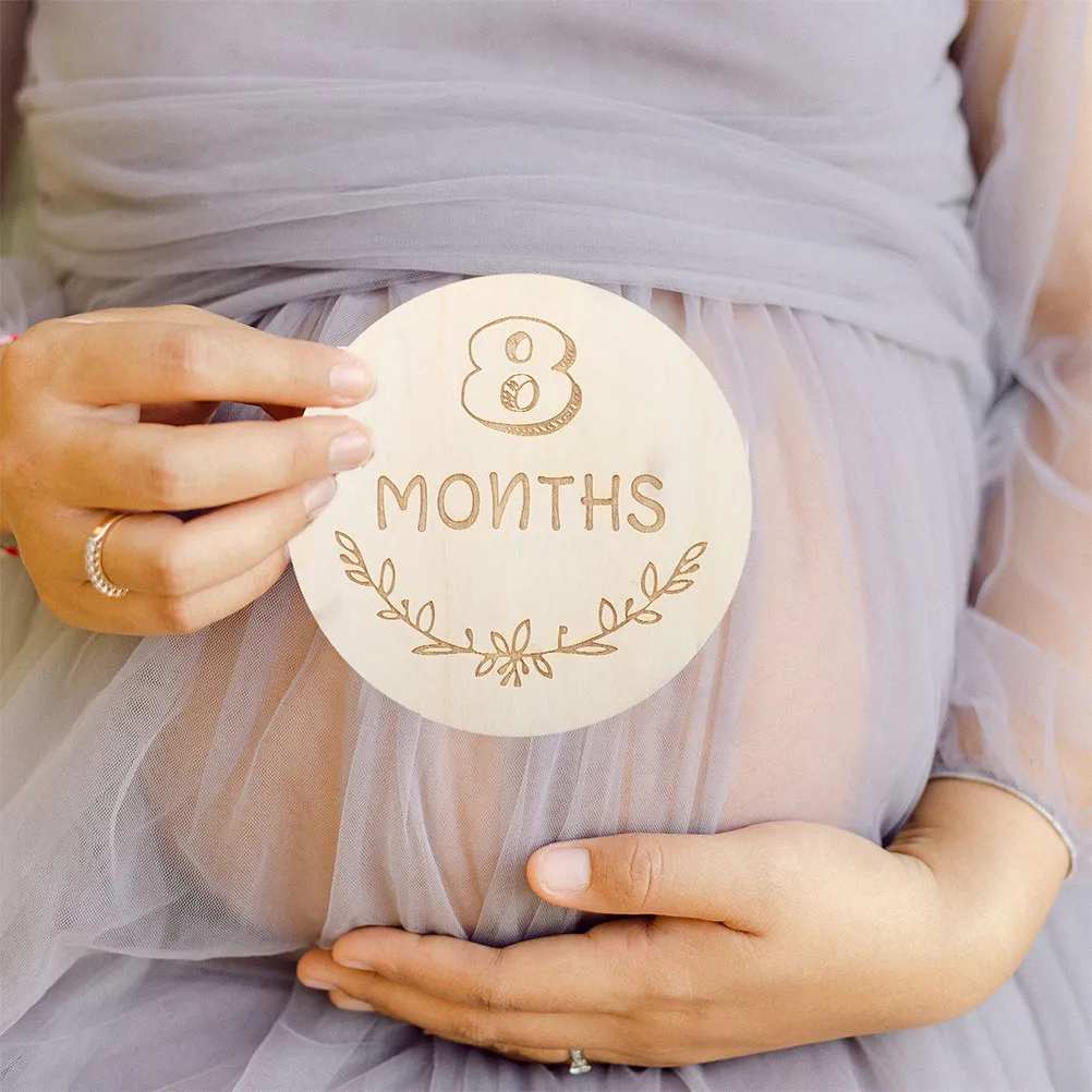 

1Set Monthly Growth Cards Wooden Pregnancy Commemorative Photography Props Newborn Keepsake Baby Photo Cards