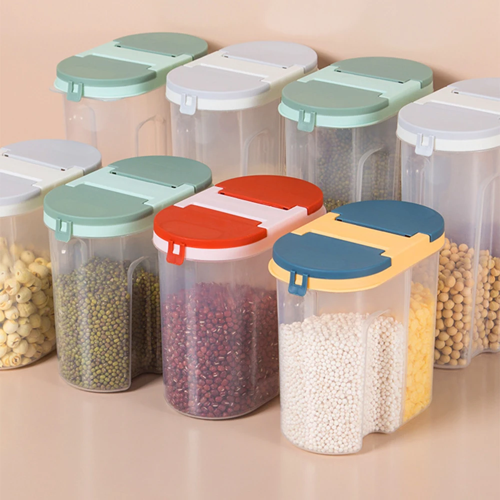 Mixed Grains and Cereals Container 2-Compartment Grain Storage Box for Flour and Oatmeal Storage