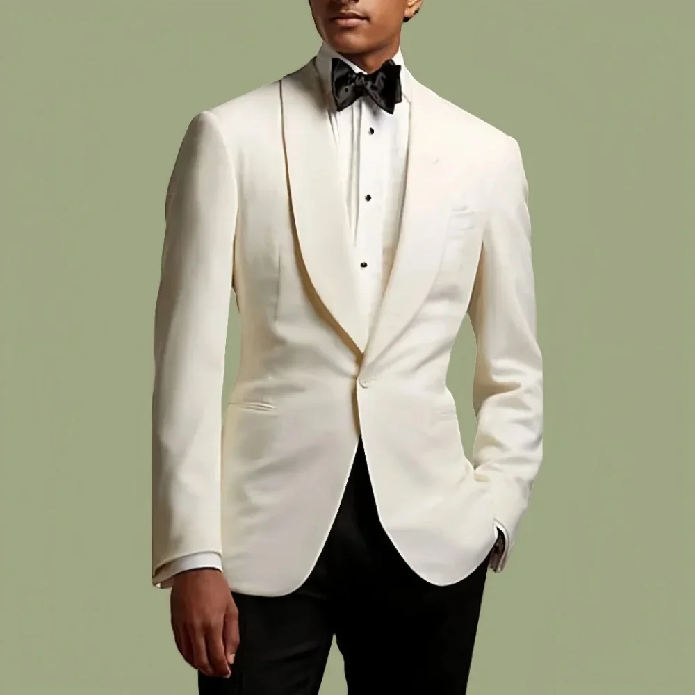 Ivory White Men's Business Suit Jacket With Collar Suitable For Weddings Banquets Beach Meetings 1 Piece Jacket