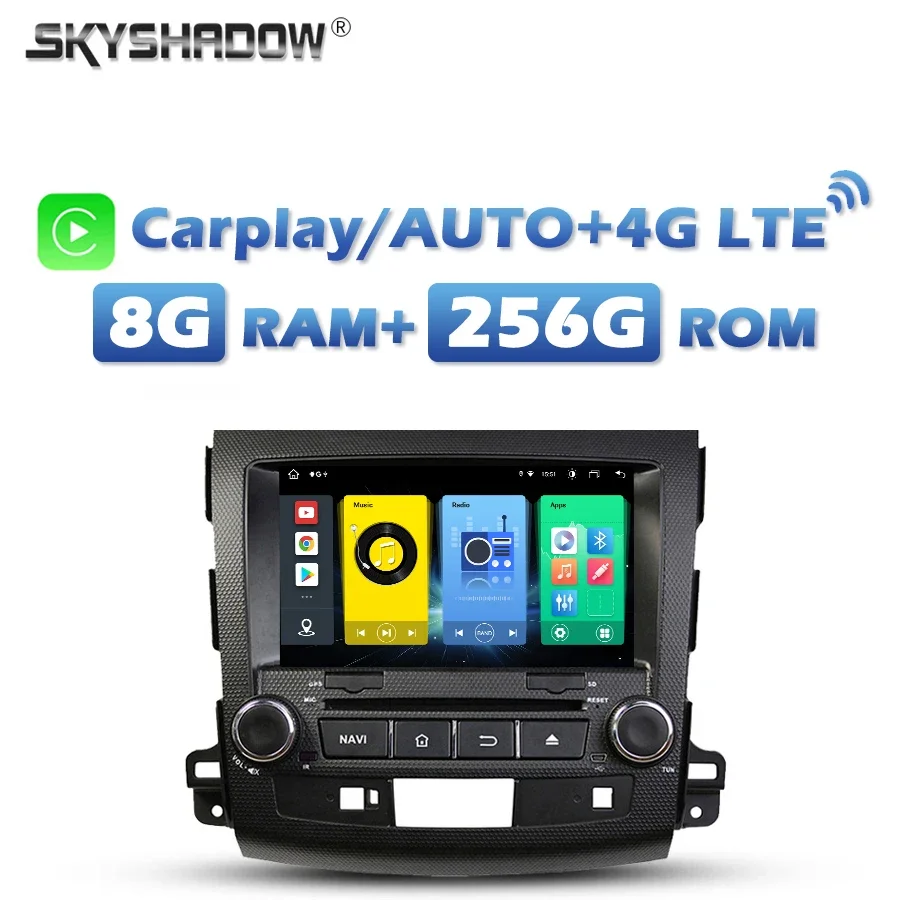 4G SIM Carplay Auto Android 13.0 8G+256G Car DVD Player DSP GPS MAP RDS Radio wifi Bluetooth For MITSUBISHI Outlander 2006-2012