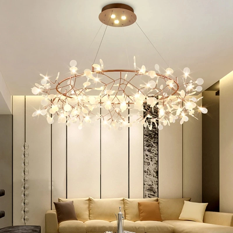 

Romantic Firefly LED Chandelier Light Fashion Tree Branch/Round Metal Dining room Restaurant Ceiling Spot Light Chandelier