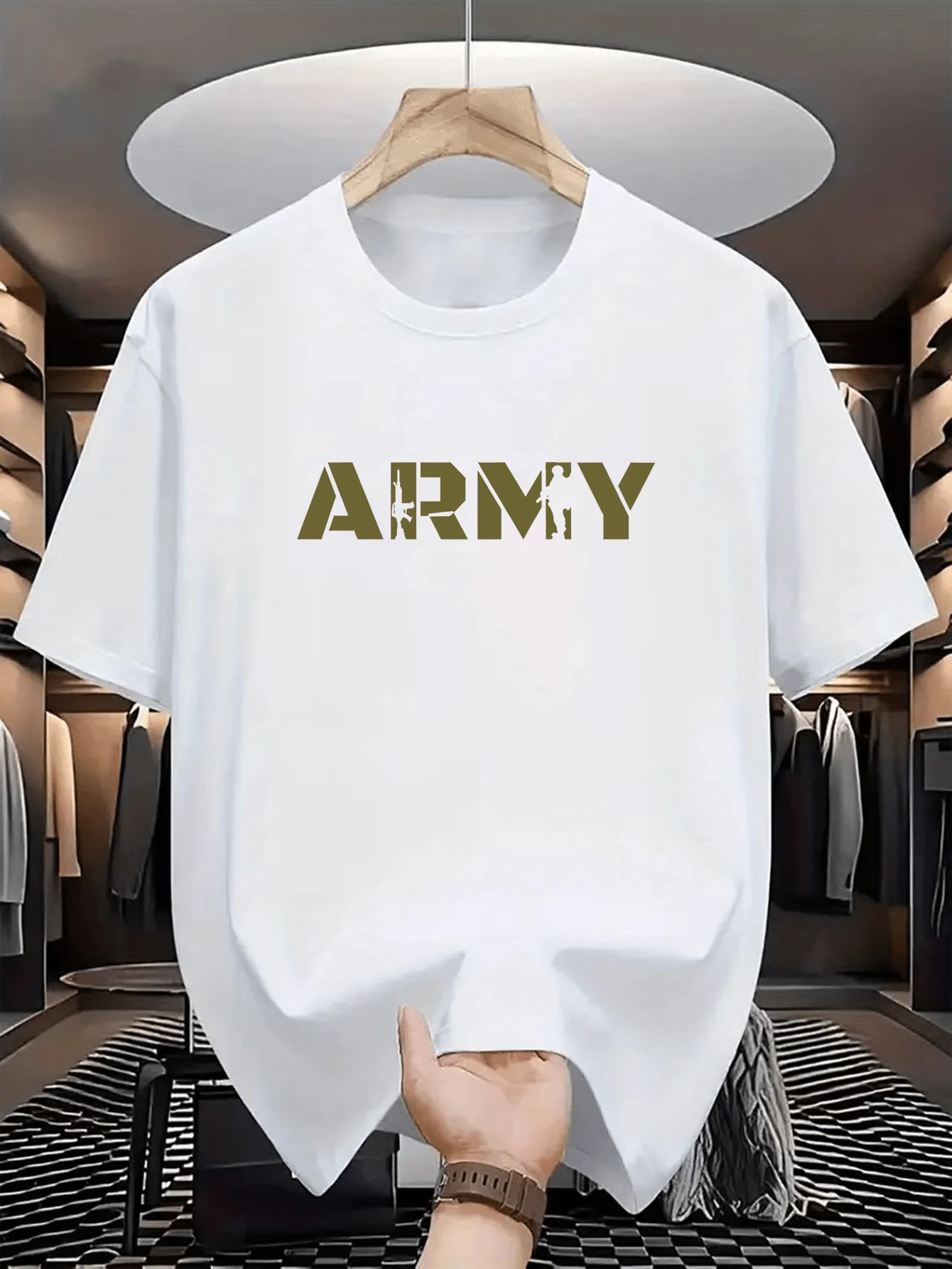 Men's military-style letter-print short-sleeved T-shirt, an outdoor minimalist top, breathable and quick-drying T-shirt