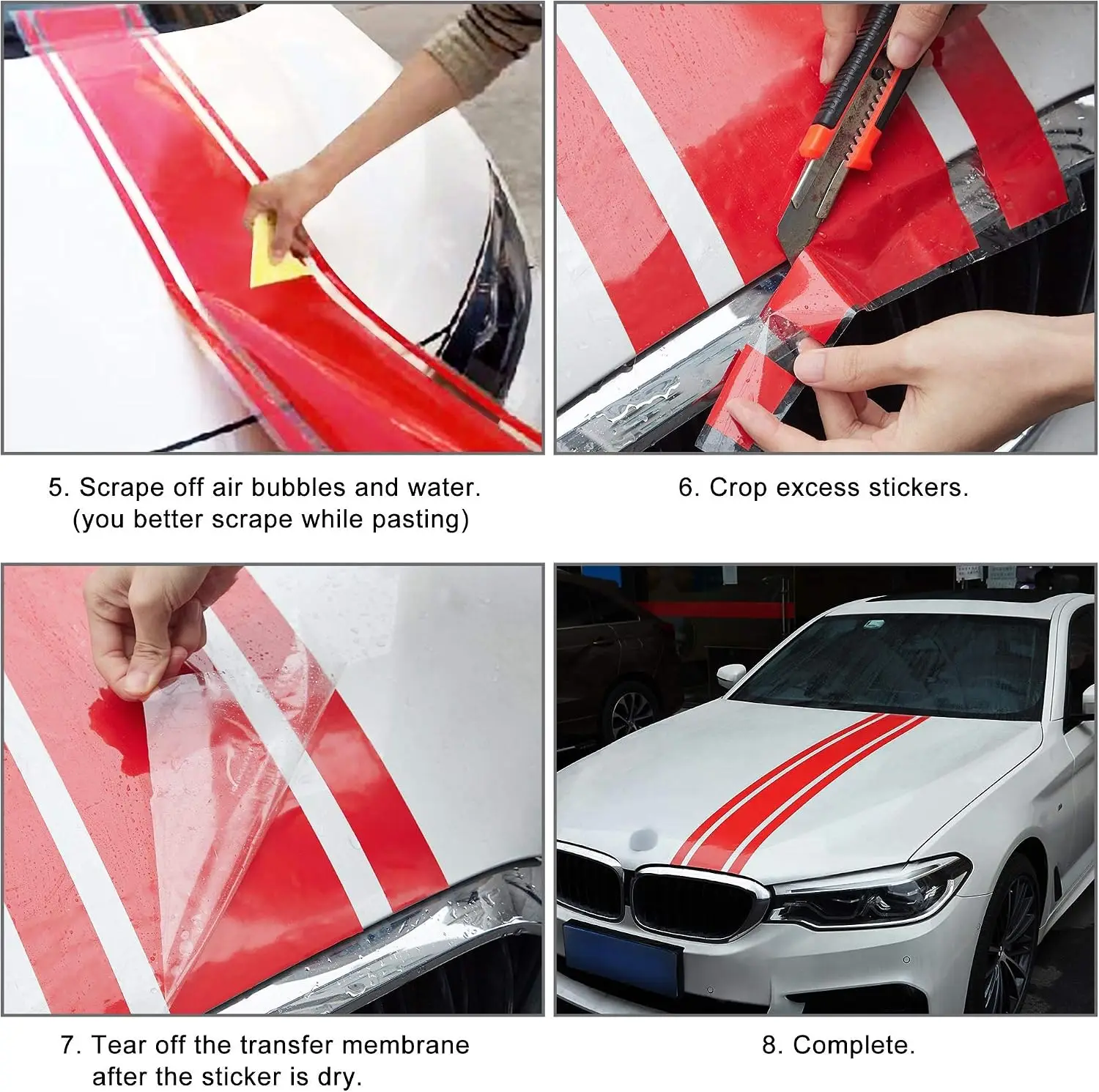 1 Paar Auto-Motorhauben-Rennstreifen-Aufkleber mit geometrischem Muster, wasserdicht, selbstklebend, für die Modifikation der Fahrzeughaube. – Detail 2