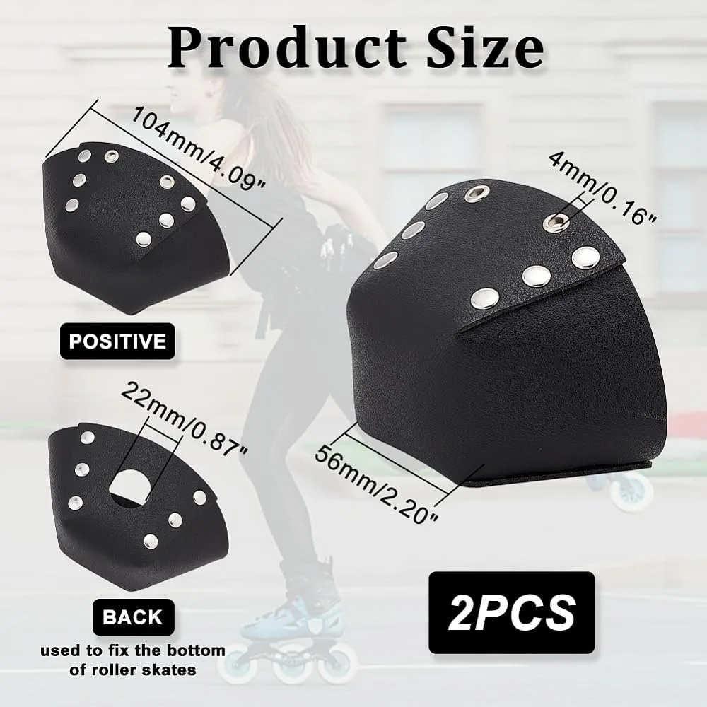 2 Pcs Roller Skate Toe Guards, Black Ice Skate Blade Covers, Leather Roller Skate Toe s, Trapezoid Toe Guards Accessories for