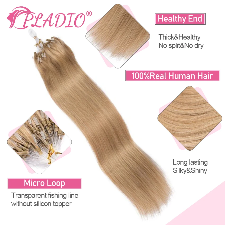 Micro Loop Human Hair Extensions Straight Cold Fusion Invisible Natural Hair Extension Fishing Line Micro Ring Hair Extensions