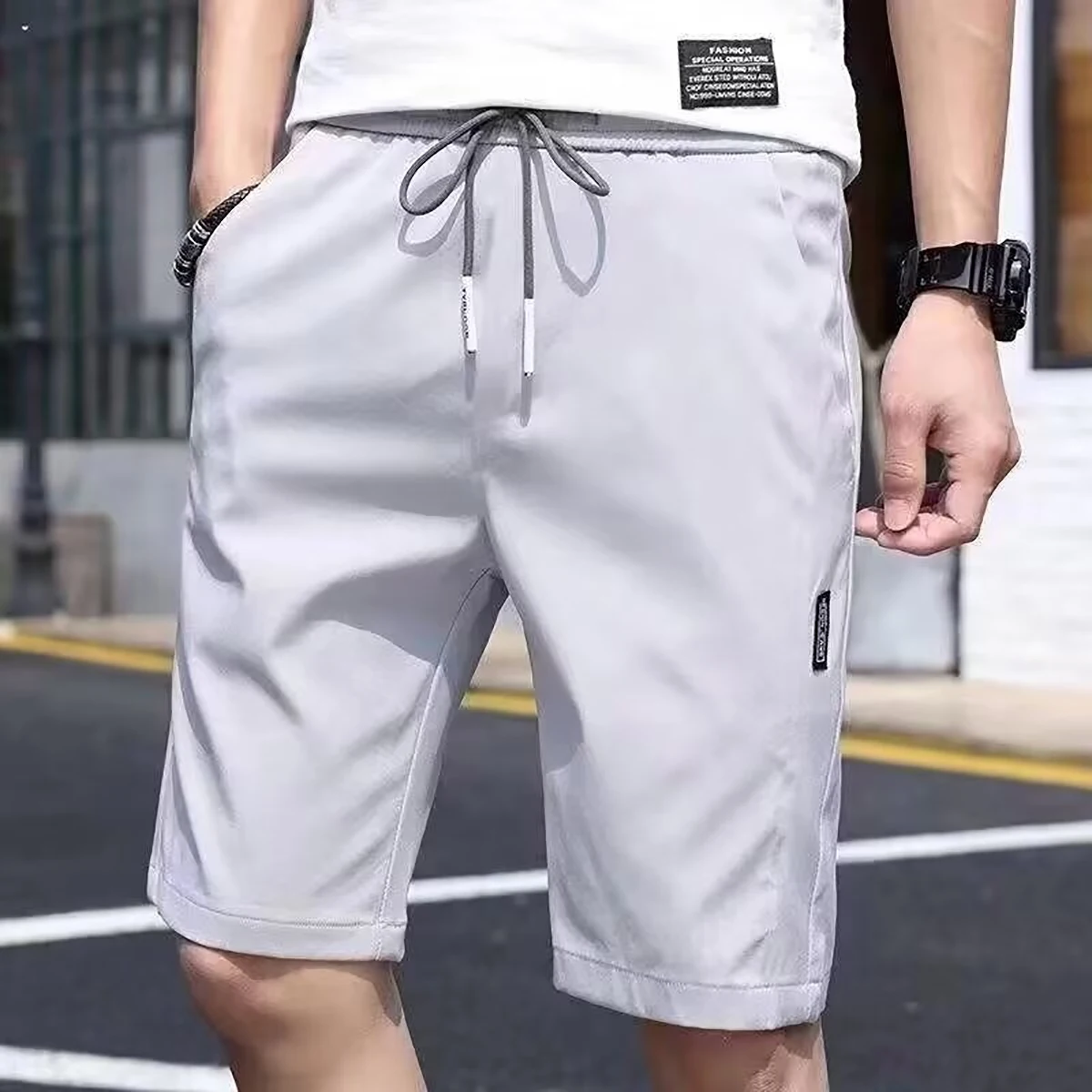 Men's Casual Shorts With Quick Drying Loose Gray Blue Other Color Options Are Available Summer Silk Five Quarter Pants