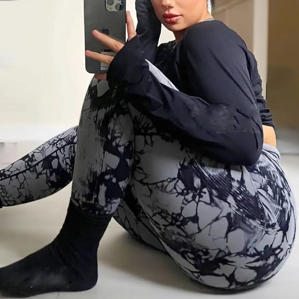 Nowy krawat barwnik bezszwowe legginsy błyskawica Scrunch Butt Legging trening rajstopy na siłownię Push Up joga Legging Squat dowód legginsy