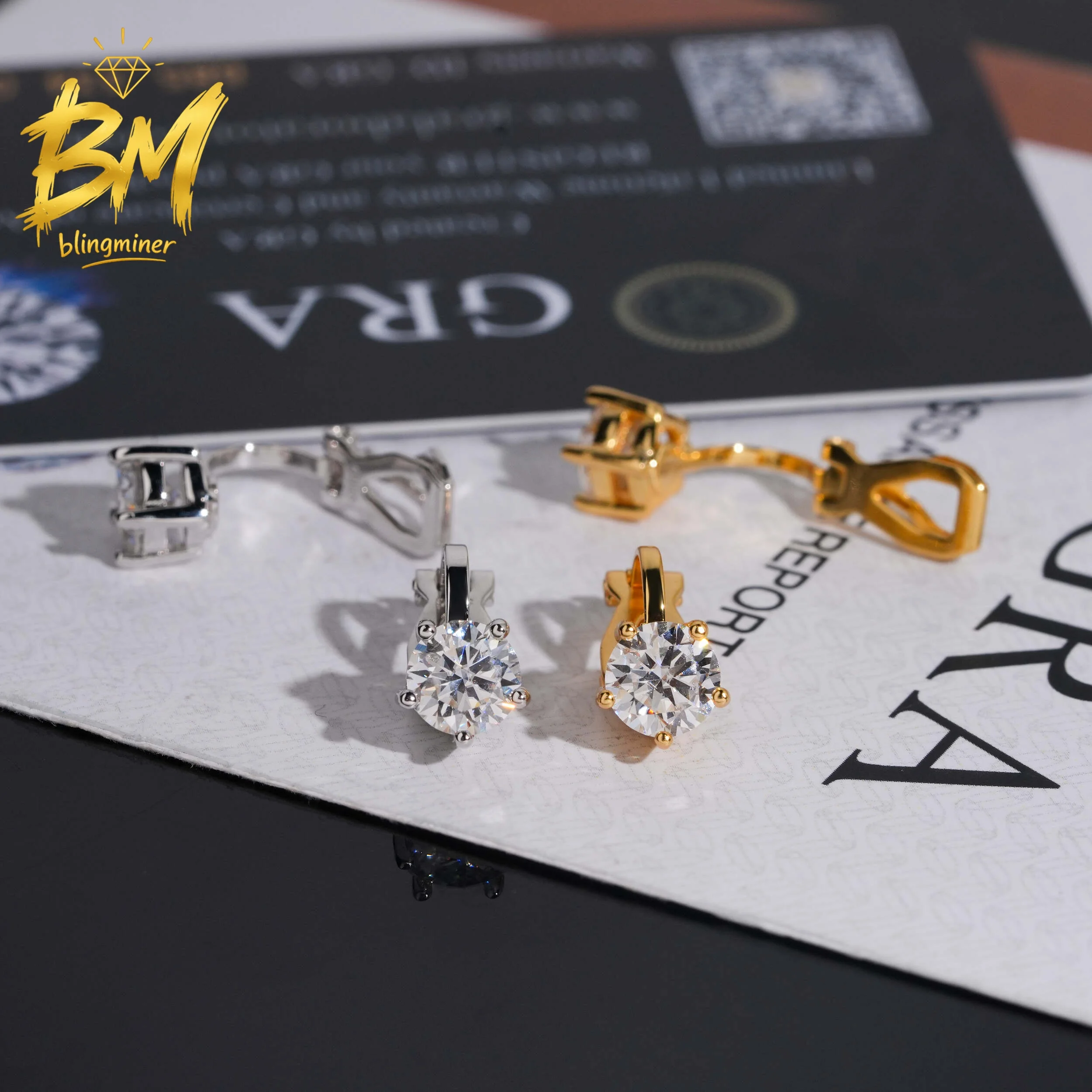 Blingminer Clip-on 6.5mm Round VVS Moissanite Earrings For Men Women S925 Silver Ear Studs Jewelry Pass Diamonds Tester GRA Free