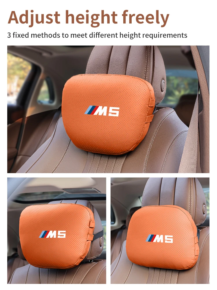 For BMW M Power Performance M5 E28 E34 E39 E60 F10 F90 G30 Car Suede Leather Headrest Seat Lumbar Back Pillow Auto Accessories