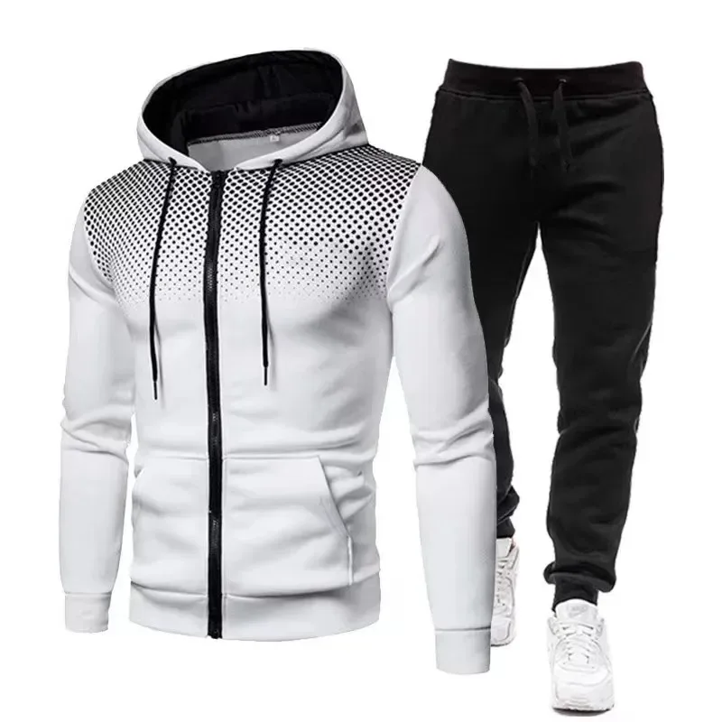 

Men's autumn and winter fashion sports suit zipper hooded sweatshirt and sweatpants casual fitness jogging two-piece set