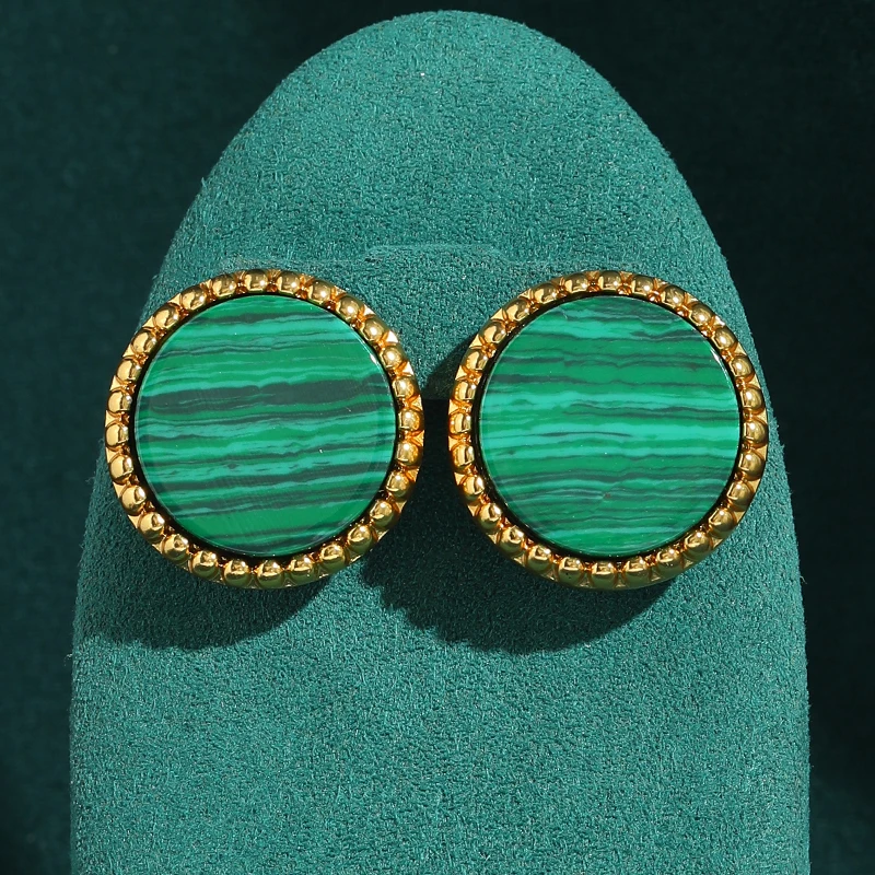 

Vintage Green Earrings Emerald Malachite Round Stud Luxury Quality Jewelry Gold Color Mother Day Gift 2026 Trends Accessories