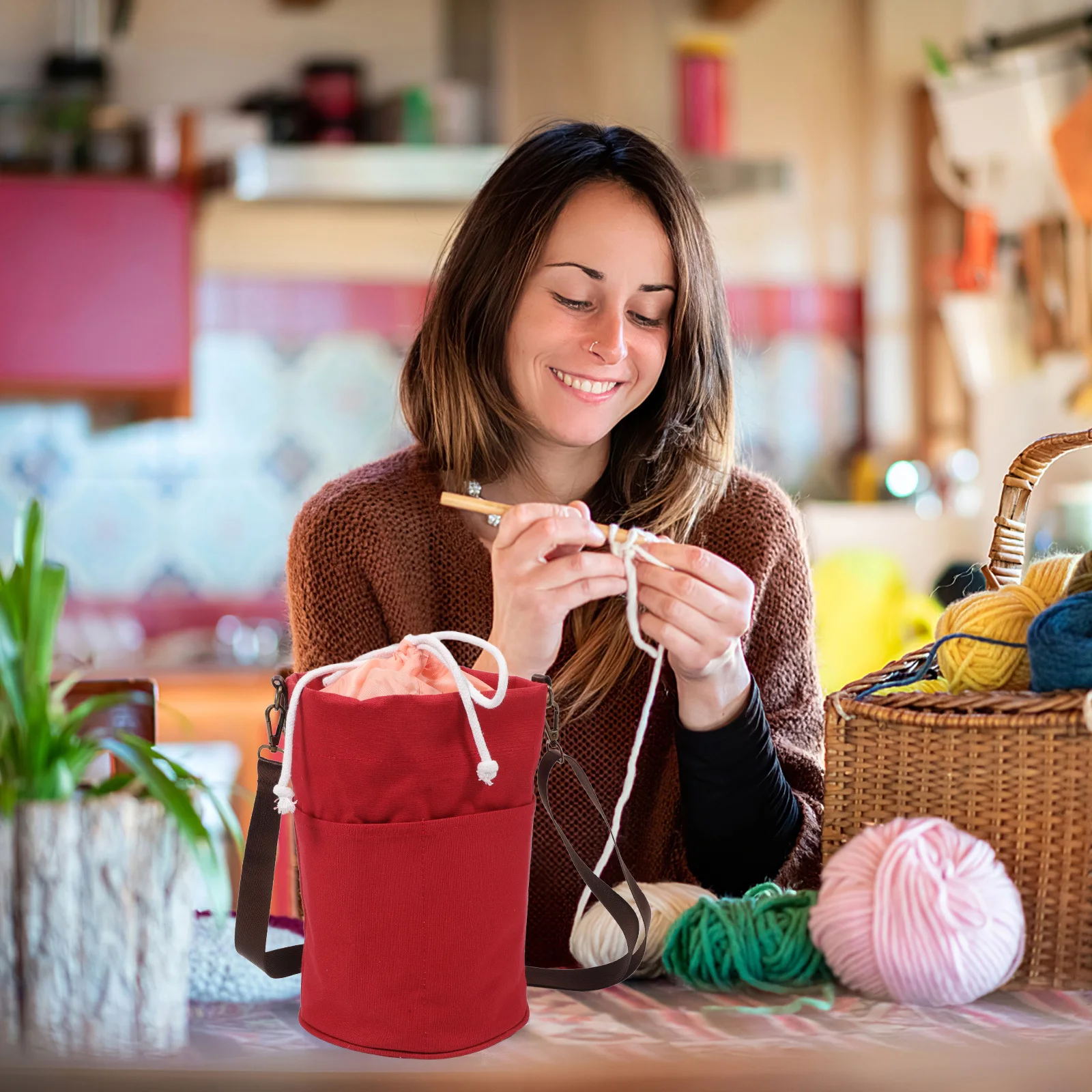 

Crossbody Yarn Bag Durable Portable Organizer Crochet Knitting Storage Sewing Supplies Travel Pouch Sewing Supplies Storage
