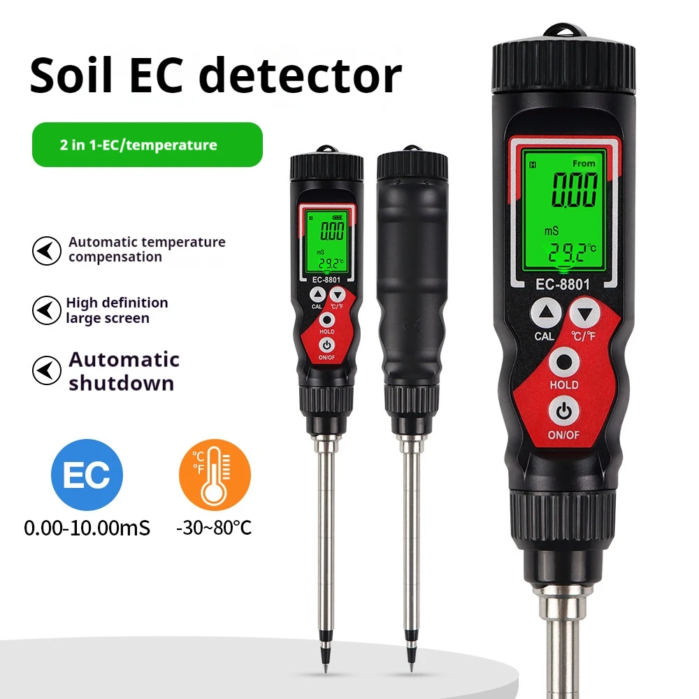 Soil Detector, Agricultural Digital Ec Salt Meter, High-Precision Greenhouse Planting Hydroponic Ec Conductivity Tester