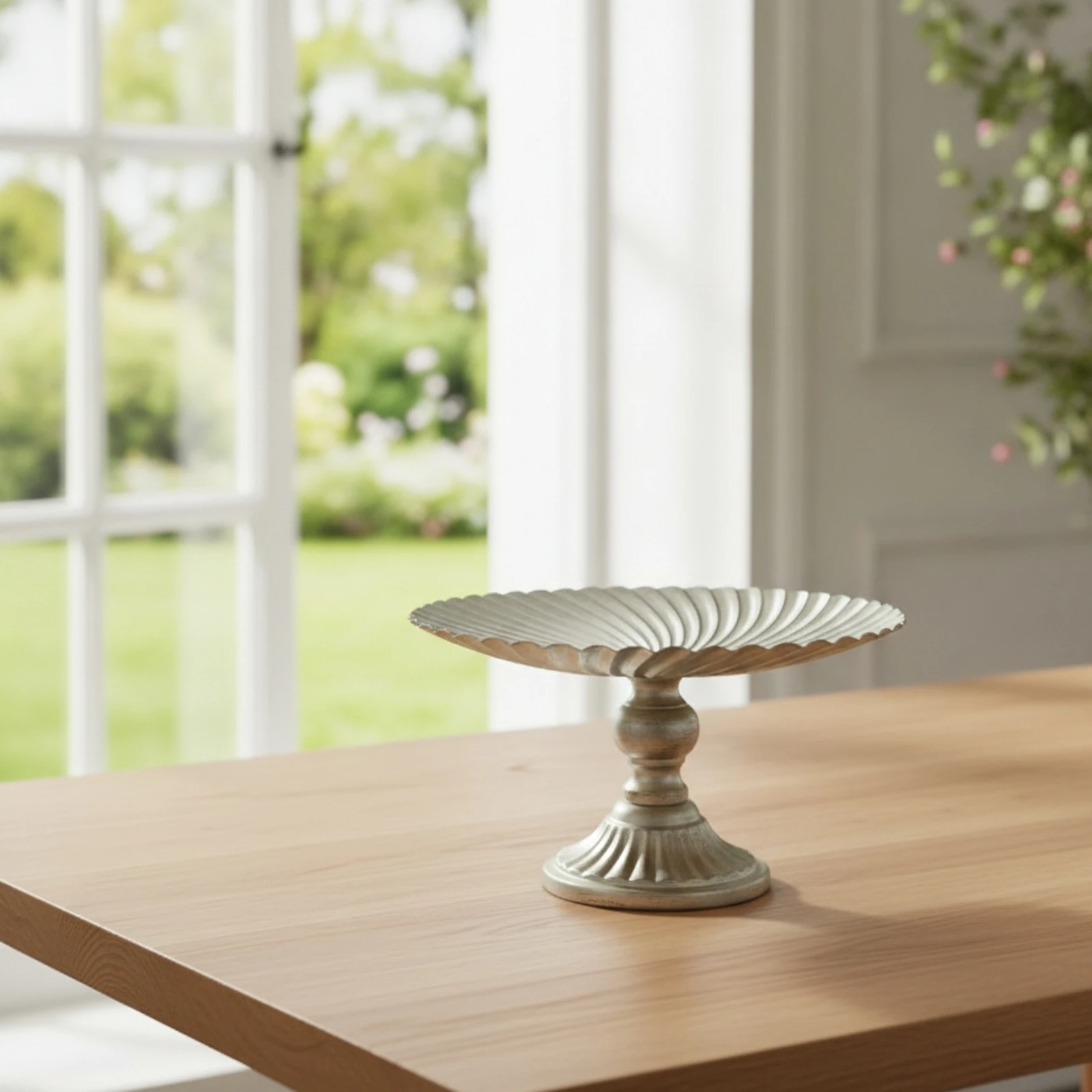 Pedestal Tray with Fluted Surface Lightweight Metal Pedestal Tray Compact Sturdy for Home Decorators, Table Setting
