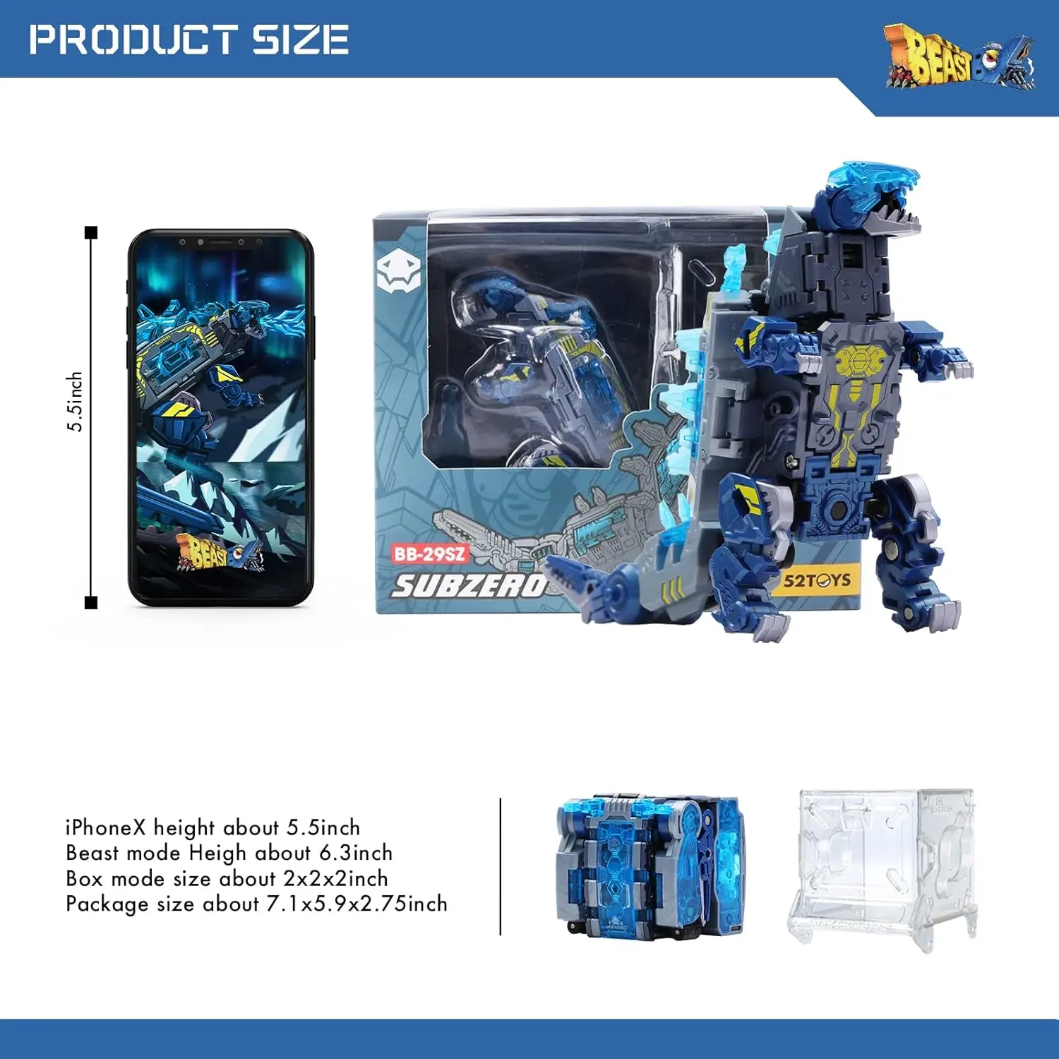 Beast Box Series Subzero Monster Deformation Toys Action Figure, Converting Toys in Mecha and Cube, Perfect Birthday Party Gift