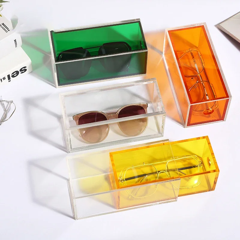 Acrylic Color Sunglasses Organizer,Clear Eyeglasses Case with Drawer, Eyewear Storage Display Case,Stackable Eyeglasses Holder