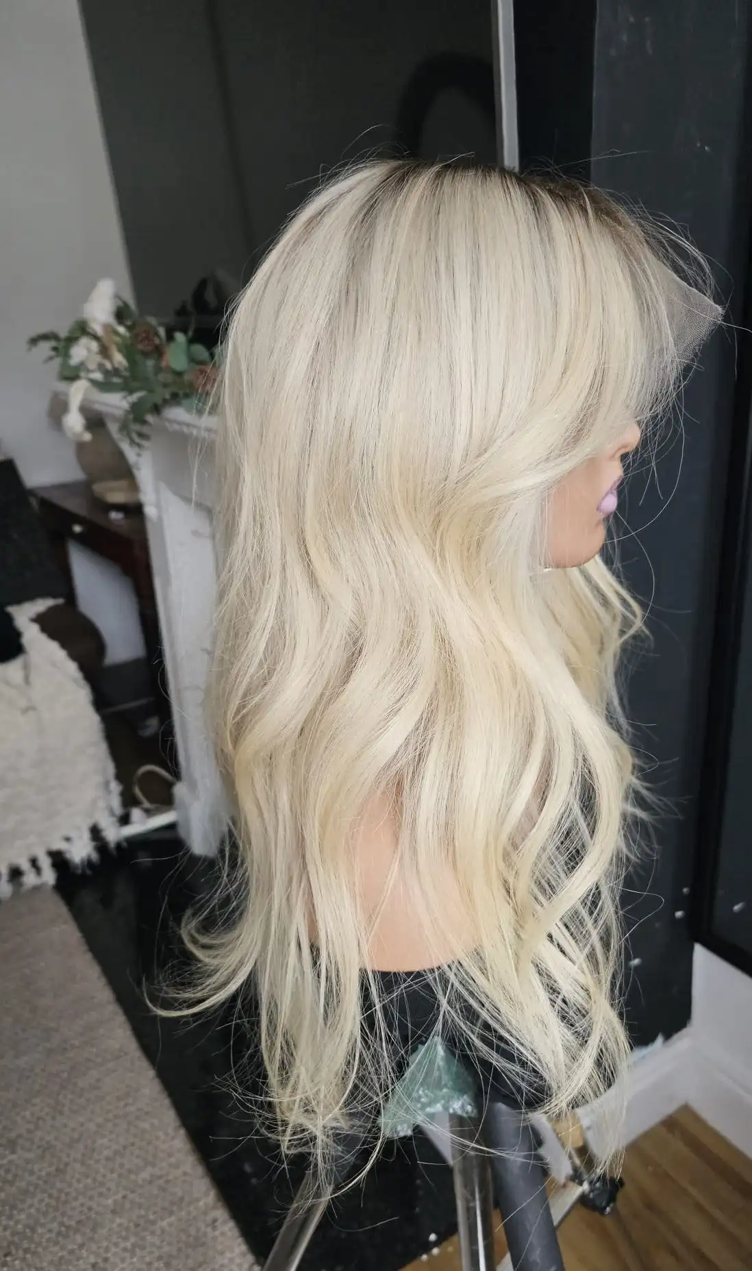 24 Inch Ombre Light Blonde Synthetic Wig Melt Dark Roots Middle Part 13x4 Lace Front Wig Glueless Loose Wave for Daily Use