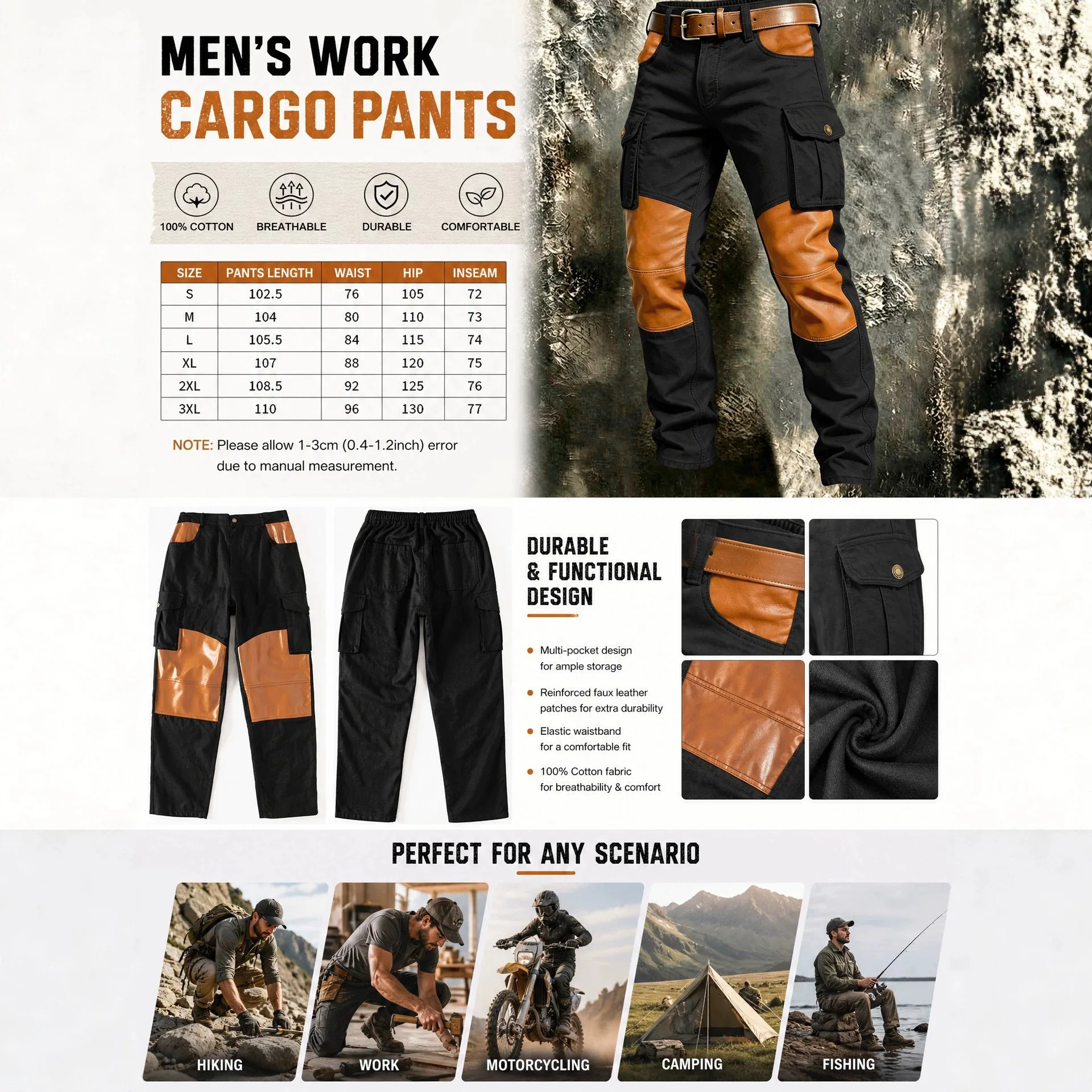 Herrenhose in großer Größe, lässige Passform, Baumwollhose, elastischer Bund mit Kordelzug, Jogginghose für Herren, Sommer- und Frühlingshose. – Detail 9