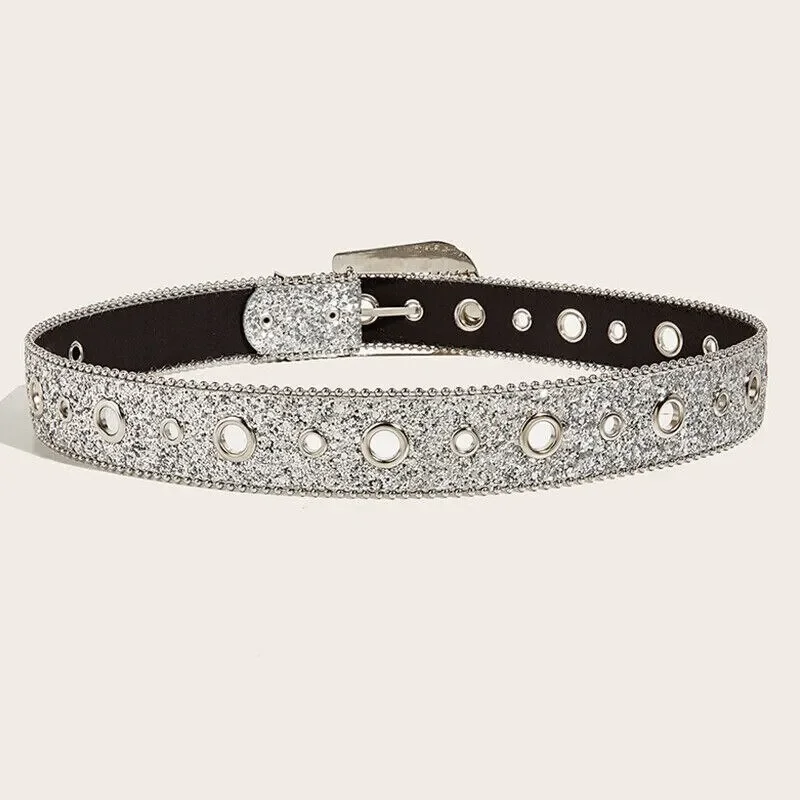 Gothic Black Silver Metal Buckle Rhinestone Belt Body Four Seasons Y2K Style Womens Jeans Belt image 4