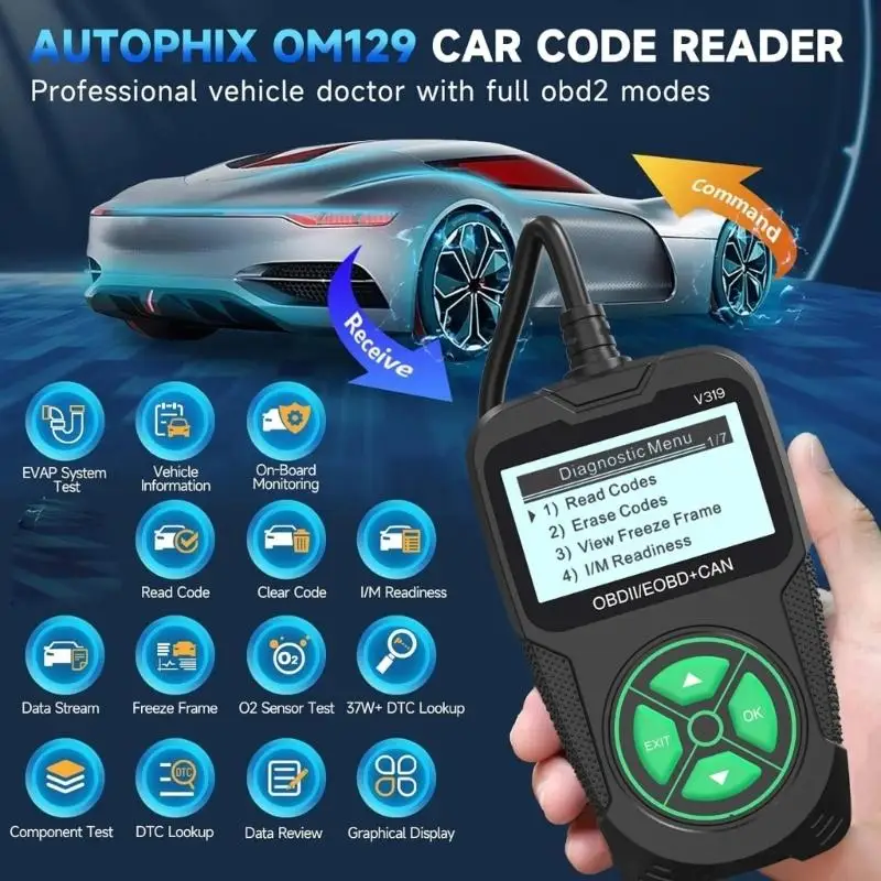 G7NA Universal OBD2 Scanner With 128X64 Digital Display For Realtime Engine Data And Fault Code Reading Home Mechanic Use